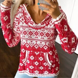 Hippie Rose Red and White Patterned Cowl Neck Sweater